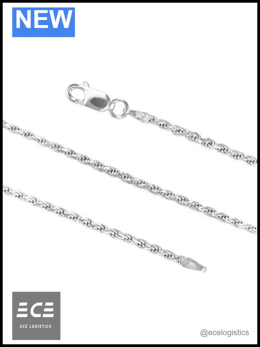 925 Sterling Silver Rope Chain Necklace 1.7mm Diamond-Cut Italy Lobster Clasp